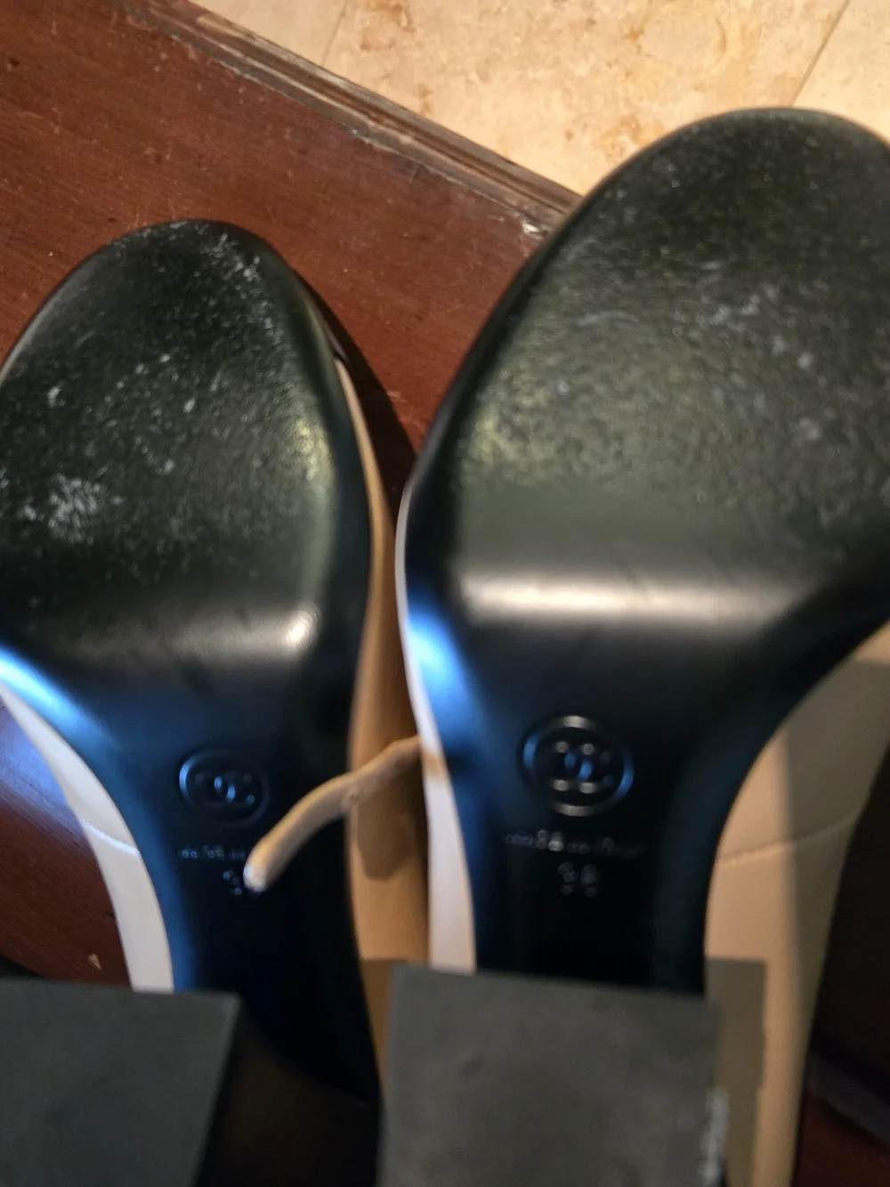 Chanel Two-Tone Mary Jane Pumps in Beige and Black